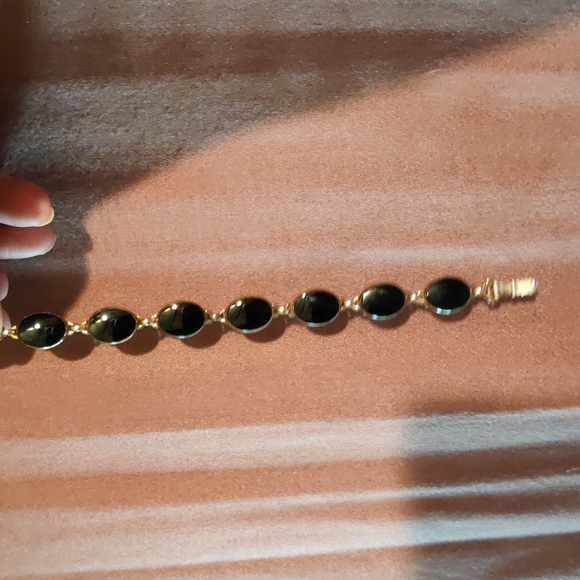 Antique oval Black Onyx Sterling+1/20 14kt Genuine gold filled bracelet 8"  50's - Picture 17 of 17